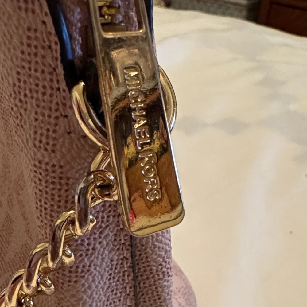 Michael Kors Blush MK Signature Dome Crossbody with Gold Hardware